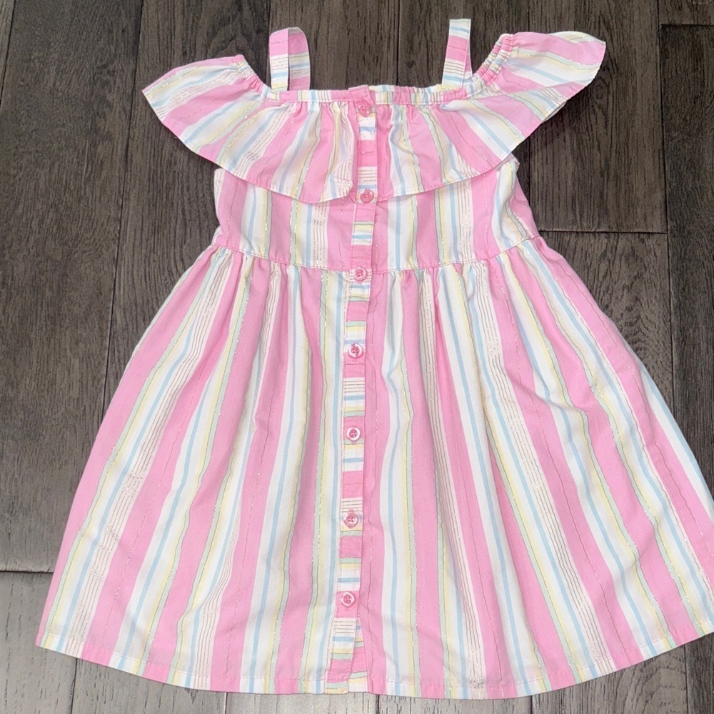 Penelope Mack Striped off the shoulder button in front Kids Dress